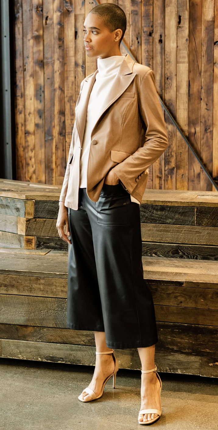 Taupe Liquid Leather Signature Pocket Blazer 