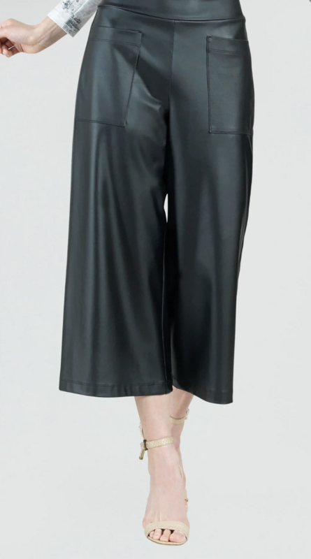 Black Liquid Leather Front Pocket Gaucho Pant