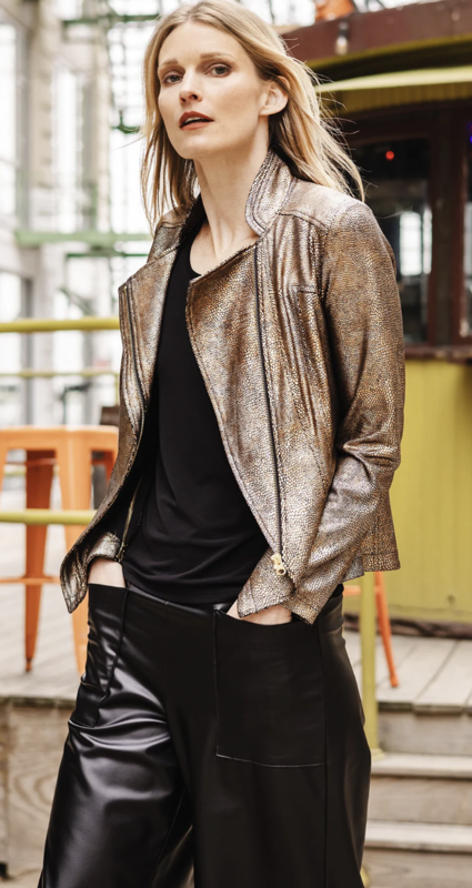 Copper Metallic Liquid Leather Signature Jacket