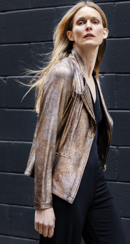 Copper Metallic Liquid Leather Signature Jacket