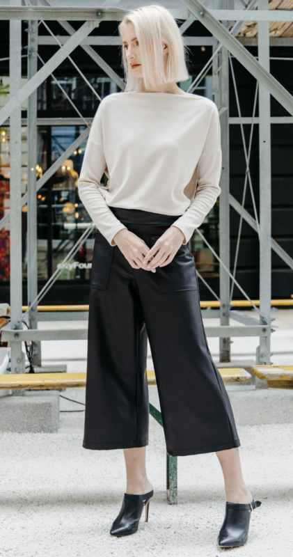 Black Liquid Leather Front Pocket Gaucho Pant