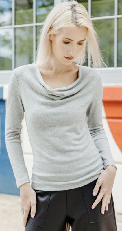 Cashmere Like Knit Cowl Neck Side Ruched Sweater