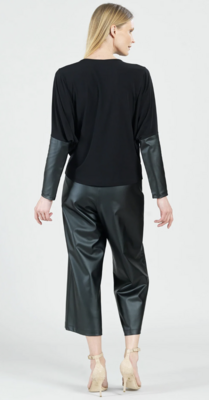 Black Dolman Sleeve Liquid Leather Cuff Top