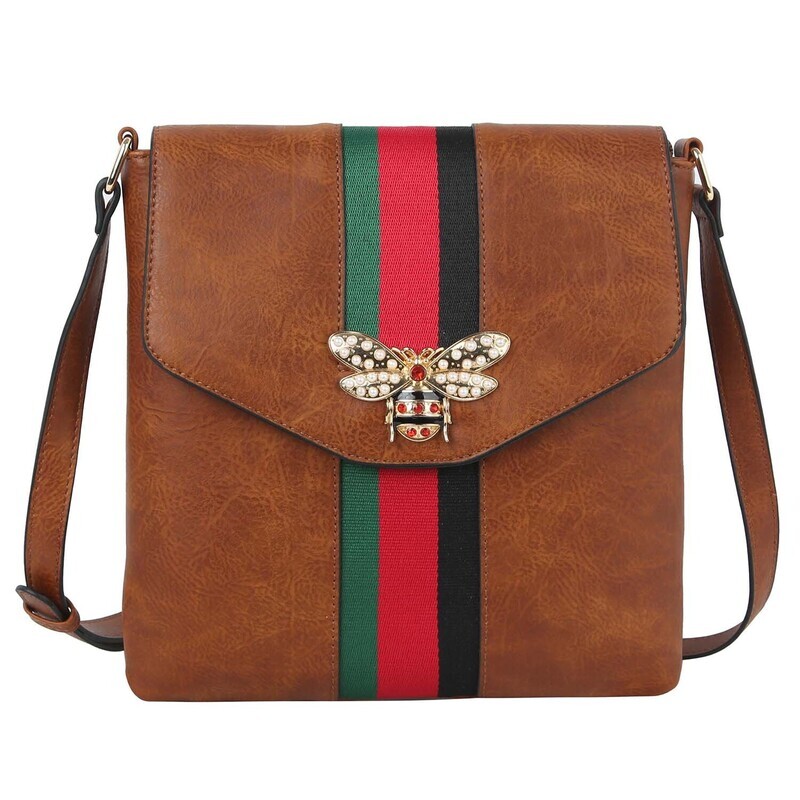 Designer Look Queen Bee Stripe Flap Crossbody 