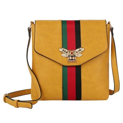 Designer Look Queen Bee Stripe Flap Crossbody