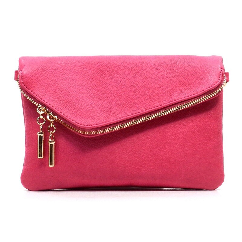 Vegan Leather Envelope Zipper Flap Clutch