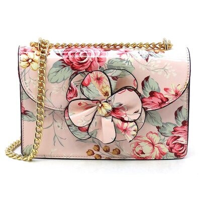 3D Floral Print Gold Chain Crossbody Handbag