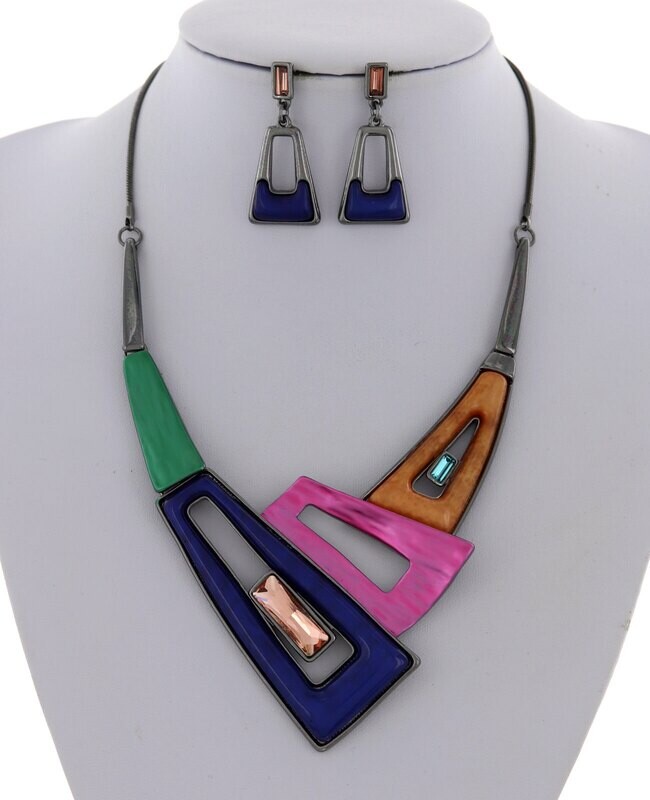 Multi Colored Abstract Acrylic Necklace &amp; Earring Set