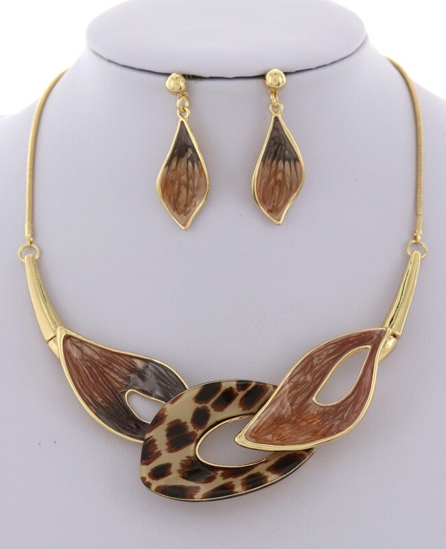 Gold/Brown/Animal Print Necklace Set