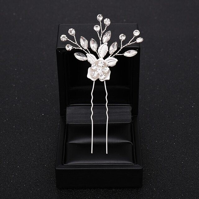 Silver Rhodium Floral/Crystal Spray Hair Pic