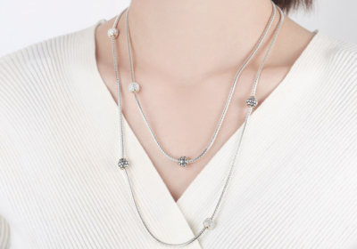 Designer Inspired Long 2 Way Wear Rhodium Necklace