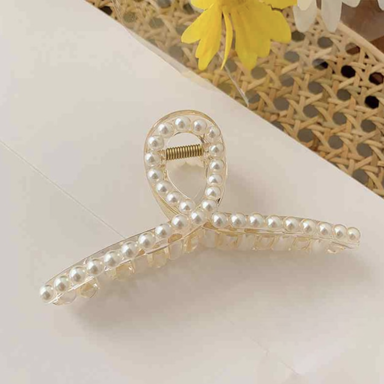 Large Clear Acrylic Hair Claw with Pearls