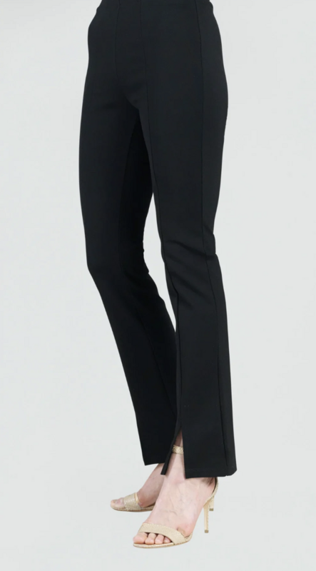 Black Ponte Knit Kick Front Slit Pant