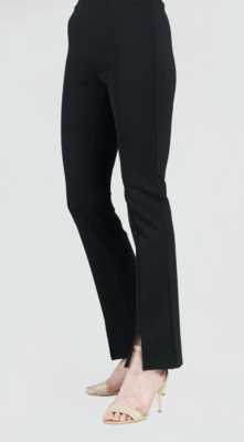 Black Ponte Knit Kick Front Slit Pant