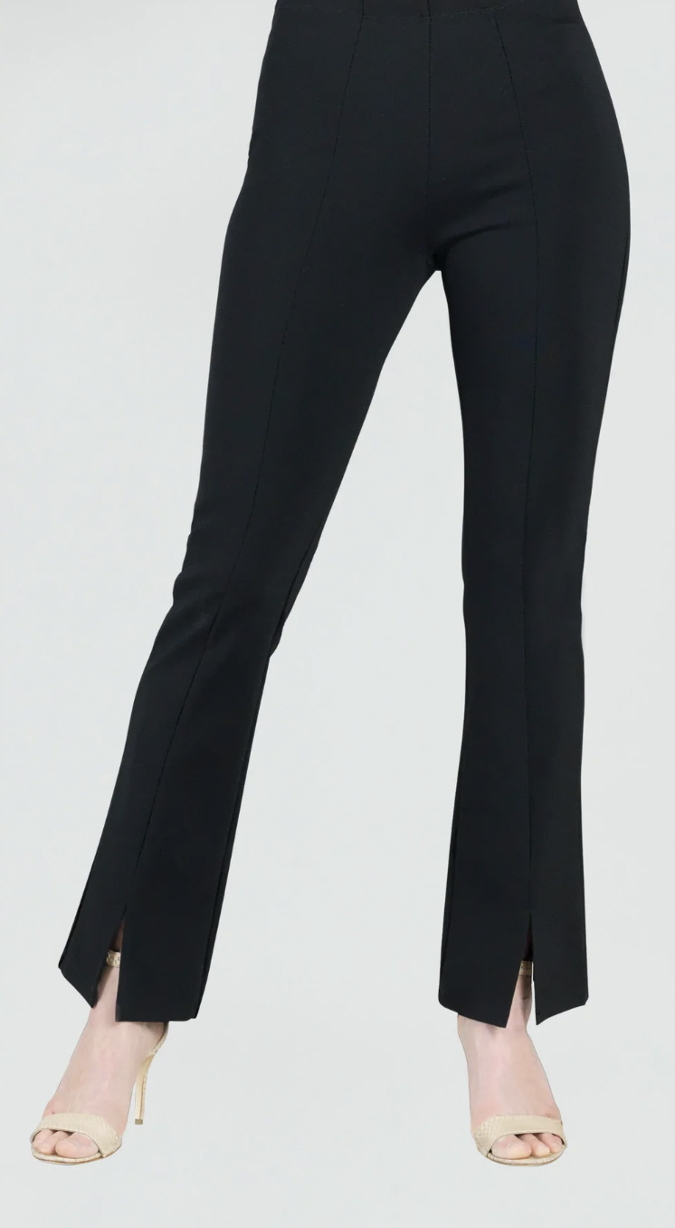 Black Ponte Knit Kick Front Slit Pant