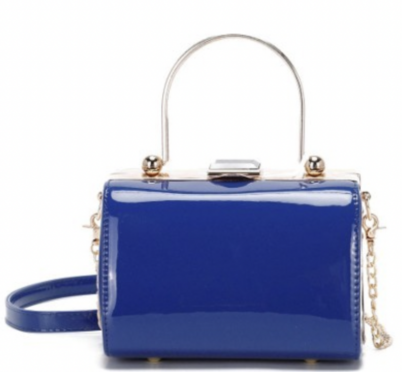 Navy Mini Patent Leather Box Crossbody Handbag