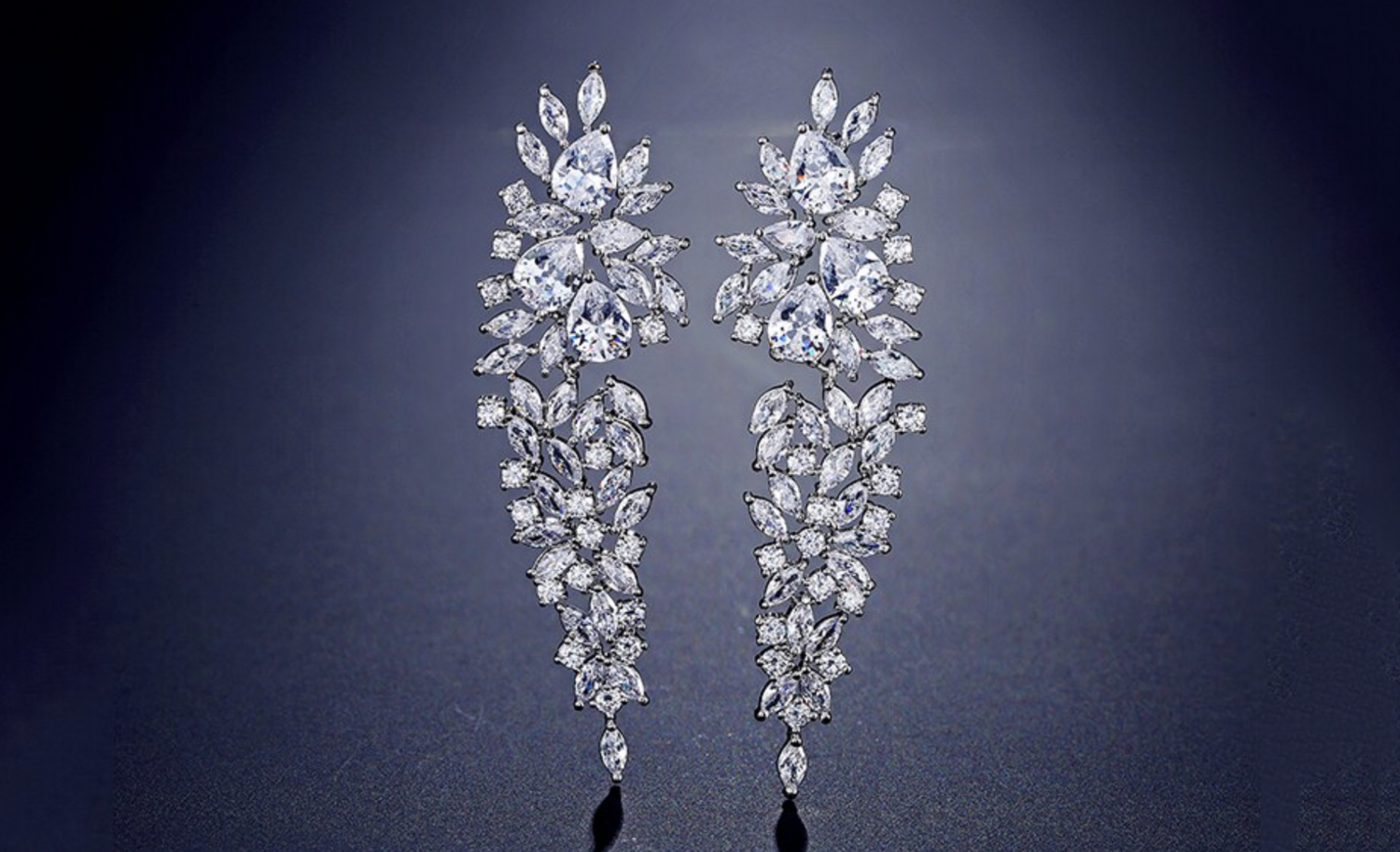Luxury Marquise Cut Cluster Zirconia Long Earring, Color: Silver