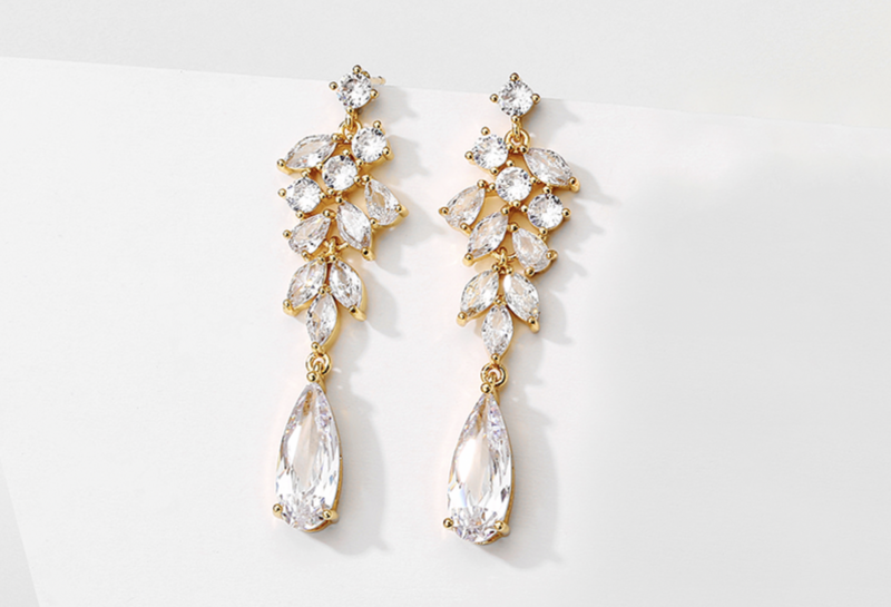 Multi Shape AAA CZ Cluster Top Elongated Earring