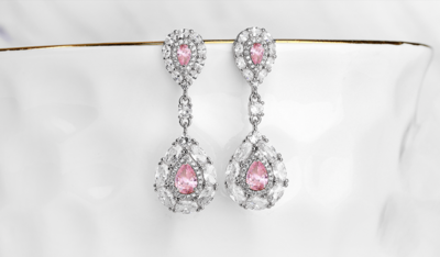 Luxury Pink Water DrPop Cubic Zirconia  Double Drop Earring