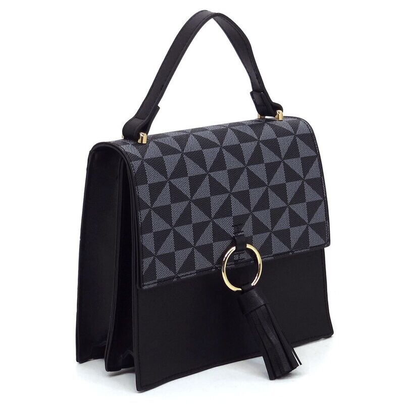 Designer Look Ring Tassel Flap Crossbody Satchel