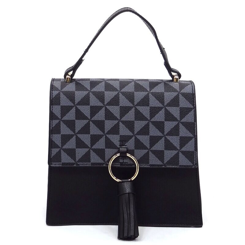 Designer Look Ring Tassel Flap Crossbody Satchel