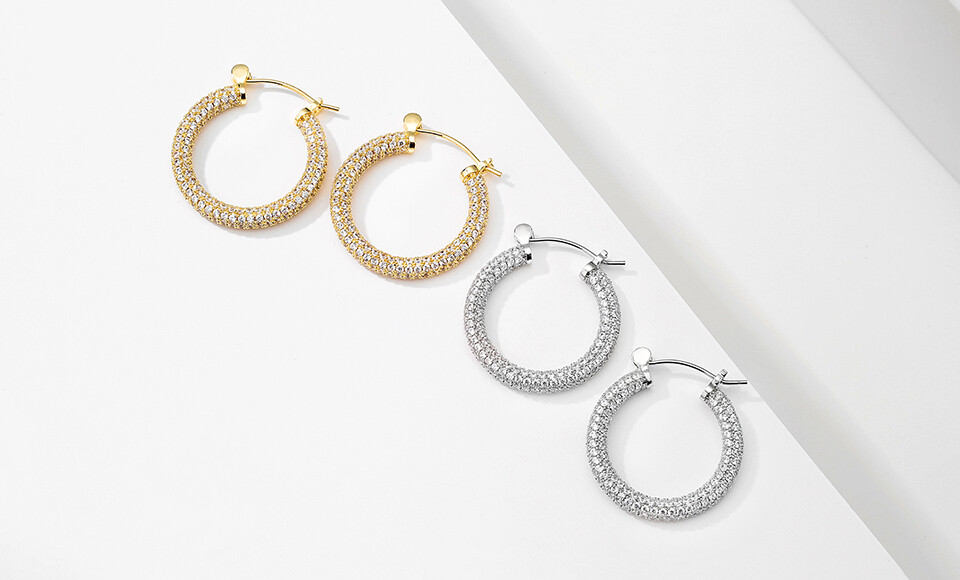 Mico Inlaid Pave Cubic Zirconia Gold Plated Hoops