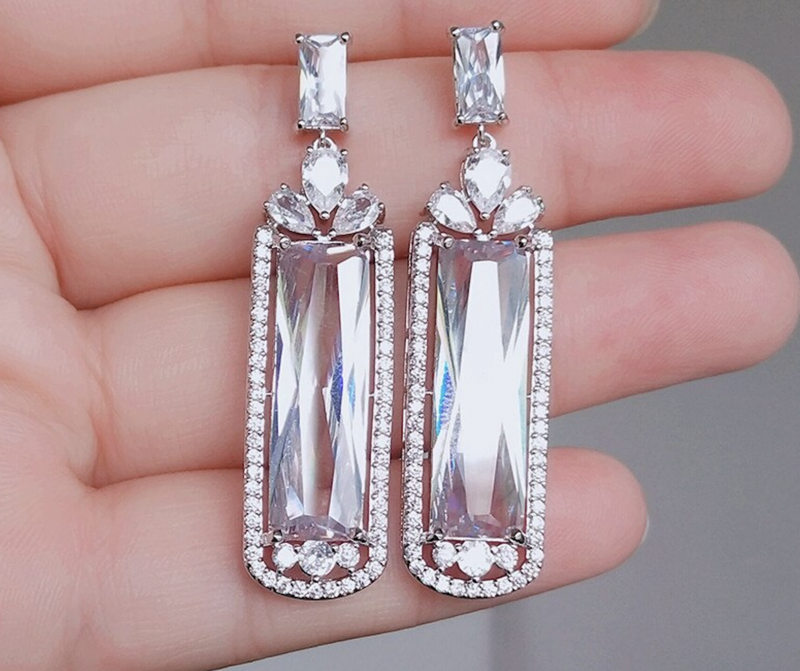 AAA Cubic Zirconia Elongated Baguette Formal Earring