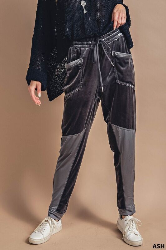 Ash Black Drawstring Waist Velvet Jogger