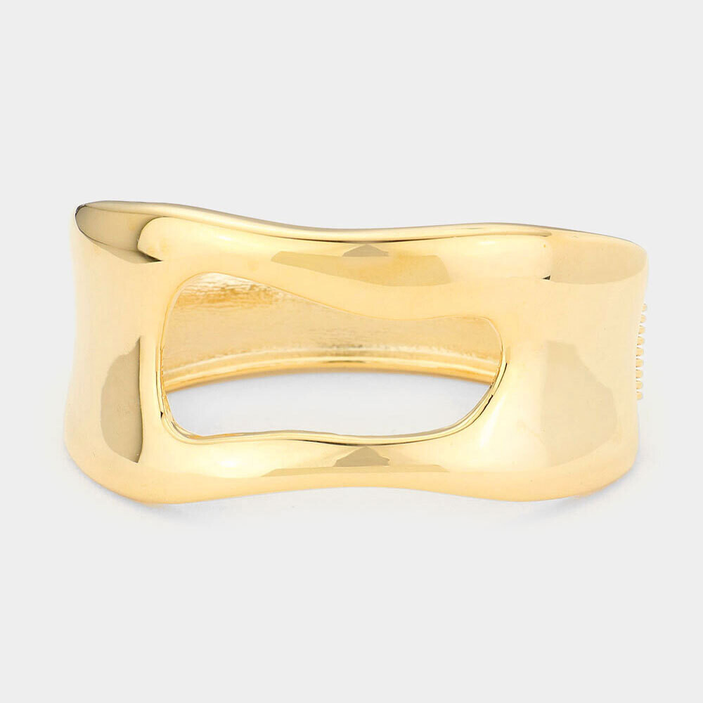 Gold Open Abstract Metal Hinged Bracelet