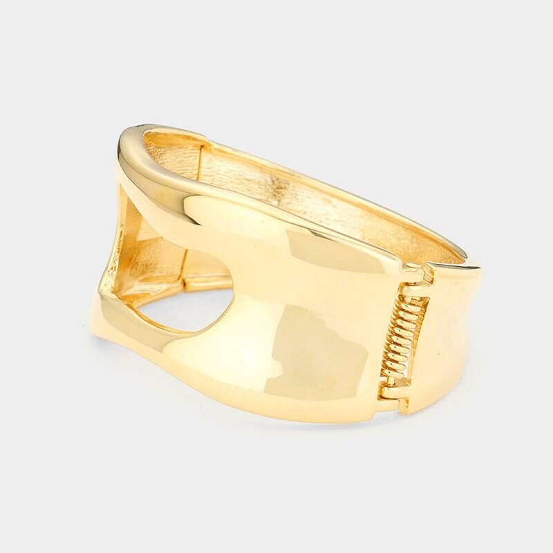 Gold Open Abstract Metal Hinged Bracelet