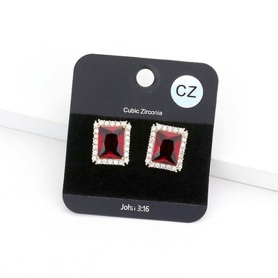 Cubic Zirconia Emerald Cut Stud Earrings