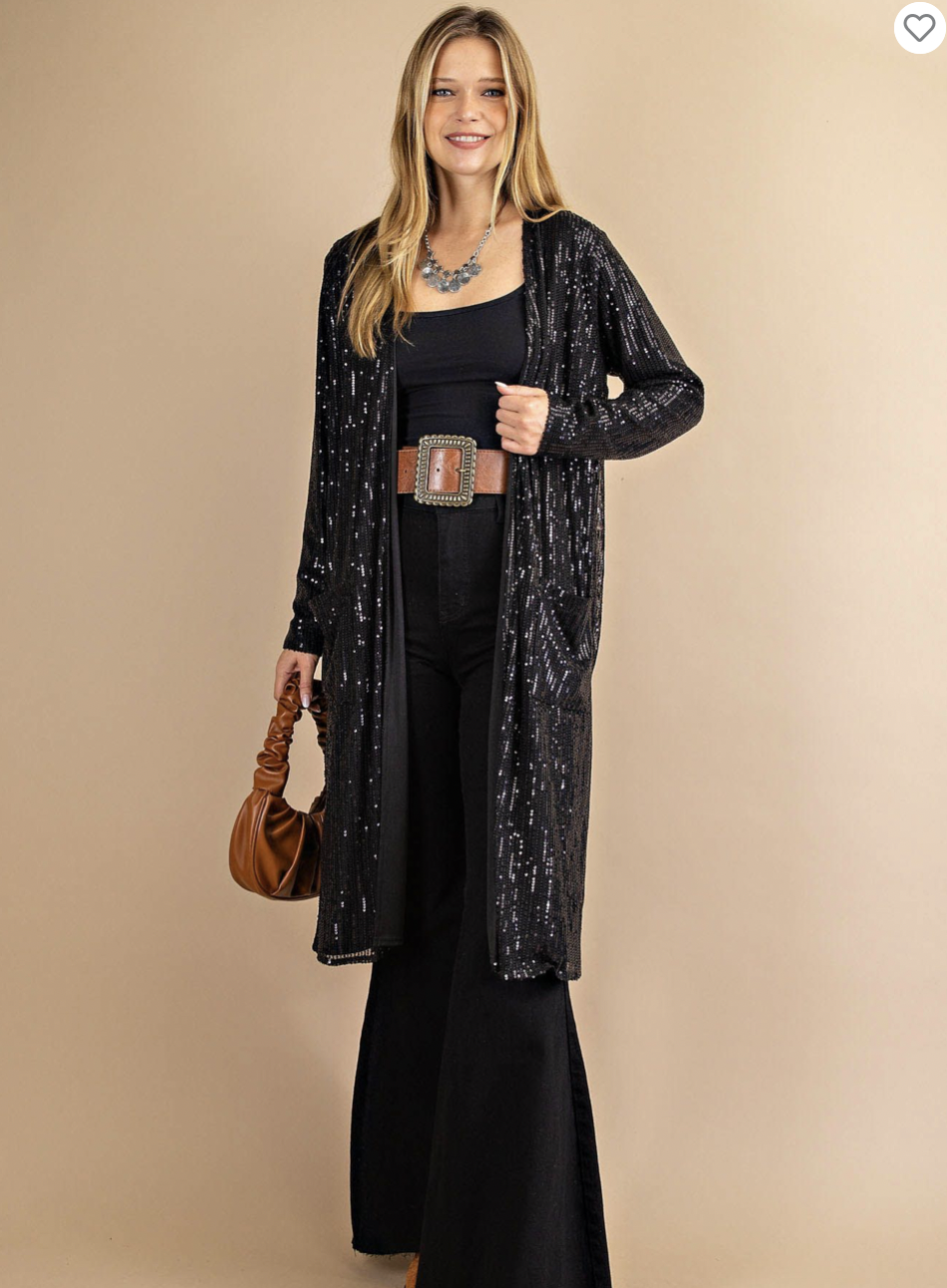 Black Fully Lined Sequin Duster
