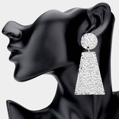 Textured Metal Round Trapezoid Link Dangle Earring