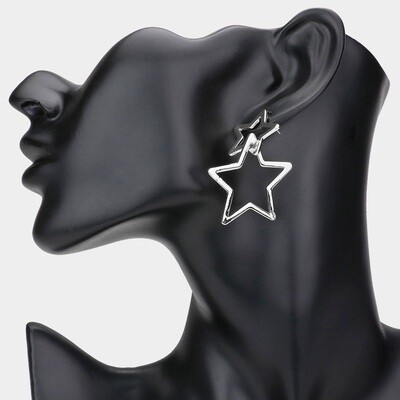 Double Open Metal Star Link Dangle Earrings