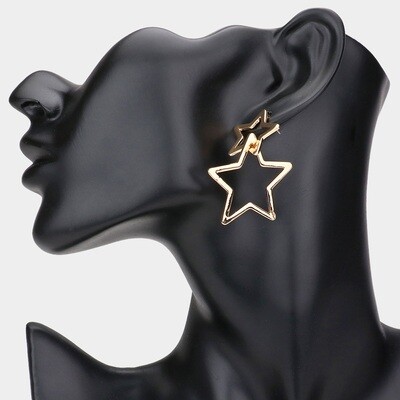 Double Open Metal Star Link Dangle Earrings