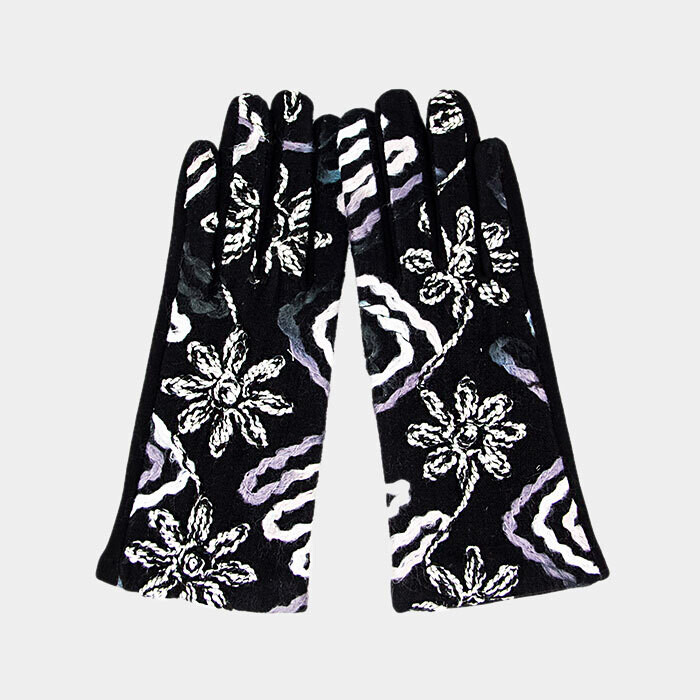 Flower Embroidery Multi Color Smart Touch Gloves