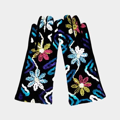 Flower Embroidery Multi Color Smart Touch Gloves
