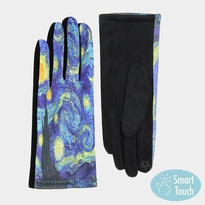 The Starry Night Print Smart Touch Gloves