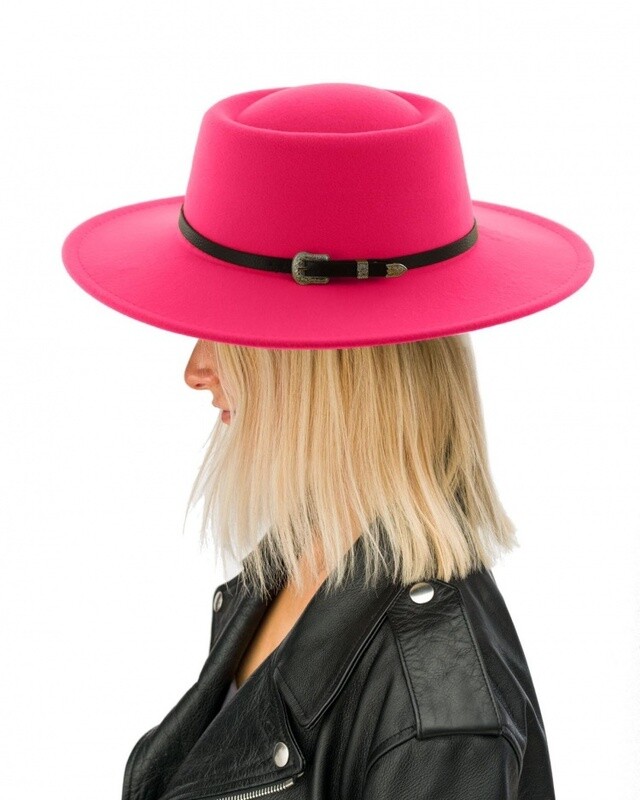 Fuchsia Felt Hat with Belt Accent