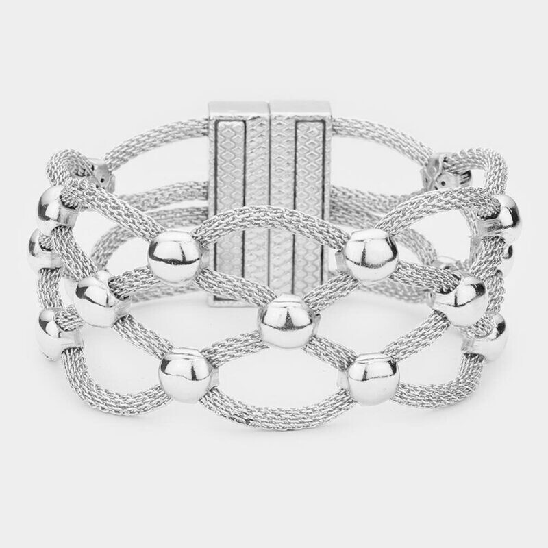 Rhodium Lattice Metal Mesh Bracelet