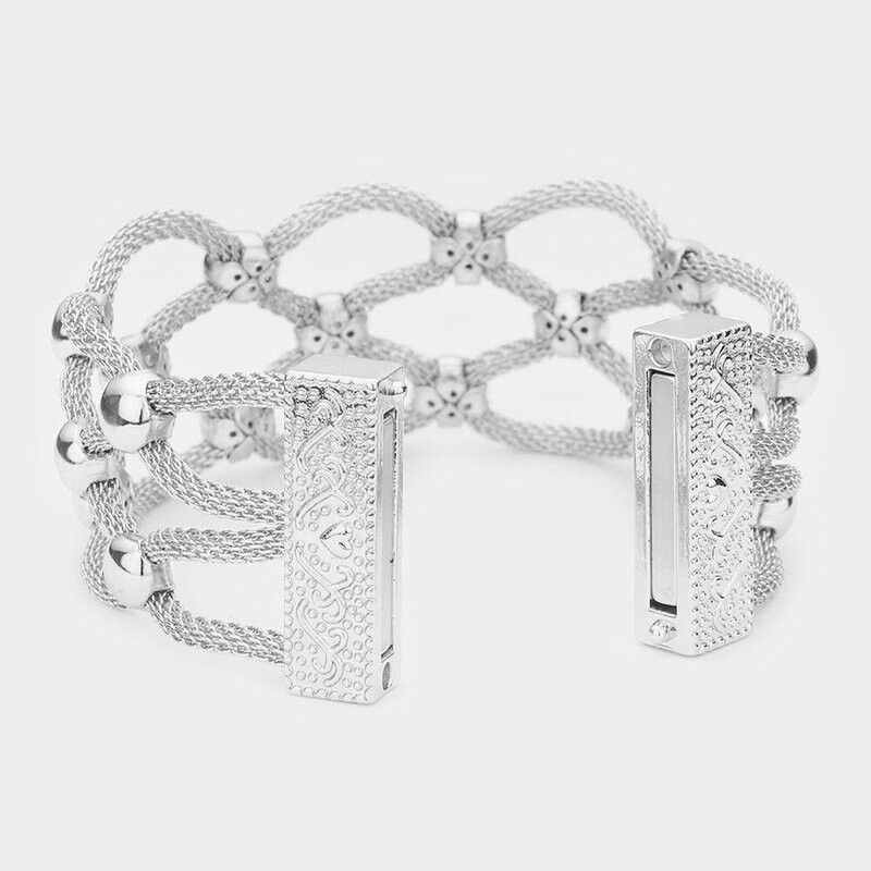 Rhodium Lattice Metal Mesh Bracelet