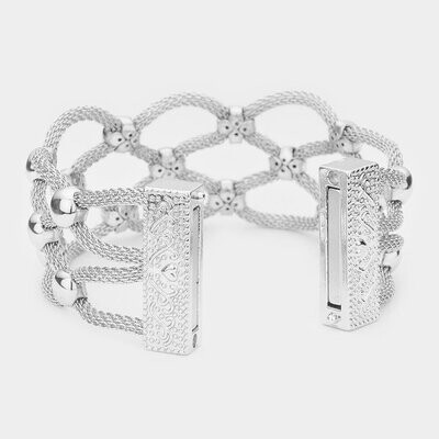 Rhodium Lattice Metal Mesh Bracelet