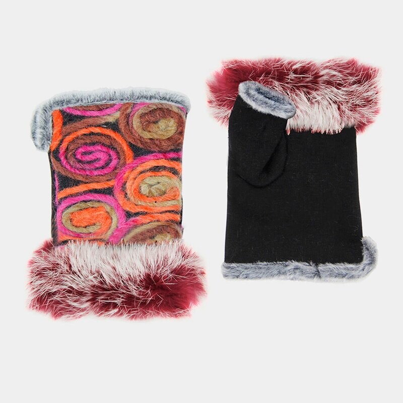 Embroidery Fingerless Fur Glove