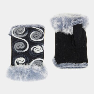 Embroidery Fingerless Fur Glove