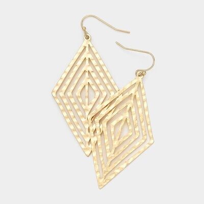 Gold Abstract Metal Rhombus Dangle Earrings