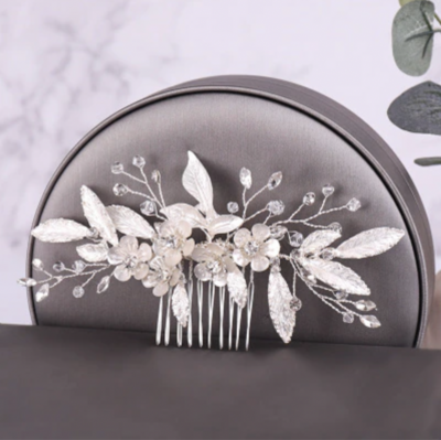 Handmade Silver Brushed Leaf Buttercup Floral Hair Comb