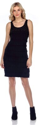 Swarovski Crystal Neckline Black Ruffle Dress
