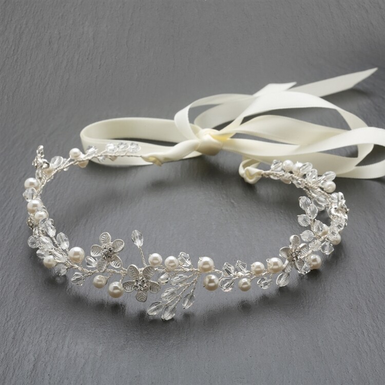 Pearl &amp; Swarovski Crystal Handmade Bridal Floral Headband