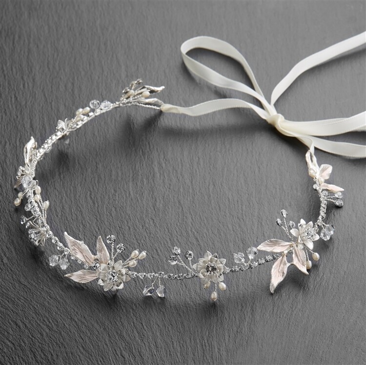 Freshwater Pearl/Crystal  Floral Handmade Hair Band