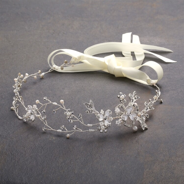 Designer Handmade Bridal Headband with Painted Floral Vines